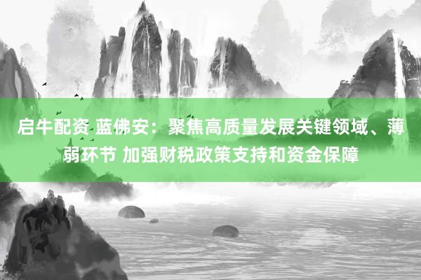 启牛配资 蓝佛安：聚焦高质量发展关键领域、薄弱环节 加强财税政策支持和资金保障